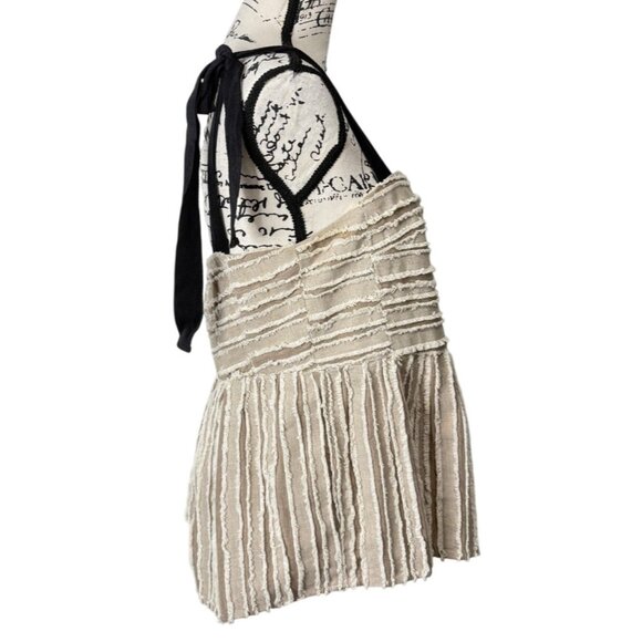 Anthropologie Maeve Soeli Textured Fringe Tank Top Black Ribbon Strap Size M - Picture 3 of 8